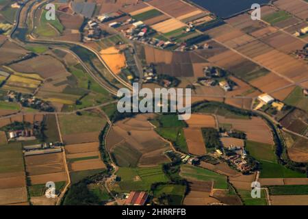 Sunny aerial view of the Guanyin District, Taoyuan City at Taiwan Stock Photo