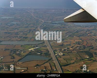 Sunny aerial view of the Guanyin District, Taoyuan City at Taiwan Stock Photo