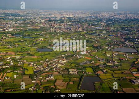 Sunny aerial view of the Taoyuan City, Dayuan District at Taiwan Stock Photo