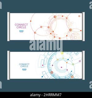 Gorizontal template vector, x-banner with abstract connect circle Stock Vector