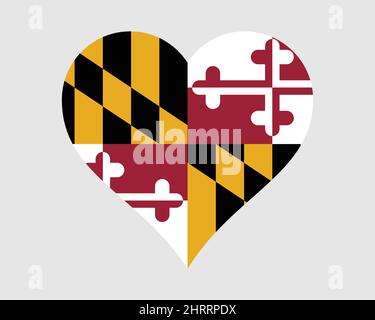 Maryland USA Heart Flag. MD US Love Shape State Flag. Old Line State United States of America Banner Icon Sign Symbol Clipart. EPS Vector Illustration Stock Vector