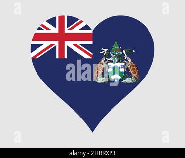 Ascension Island Heart Flag. Ascension Island Love Shape Flag. Saint Helena, Ascension and Tristan da Cunha Banner Icon Sign Symbol Clipart. EPS Vecto Stock Vector