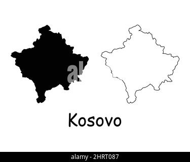 Kosovo Map. Kosovar Kosovan Black silhouette and outline map isolated on white background. Republic of Kosovo Territory Border Boundary Line Icon Sign Stock Vector