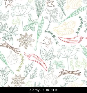 Spices, herbs and greenery seamless pattern Stock Vector