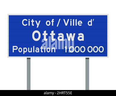 Vector illustration of the Ottawa city blue road sign on metallic posts Stock Vector