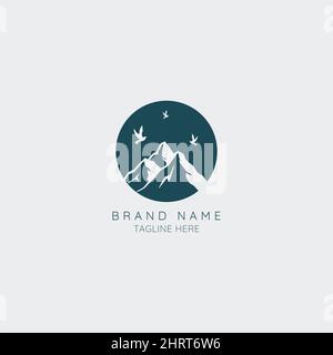 Mountains Vintage styled logo design vector illustration template for Outdoor Adventure. Stock Vector
