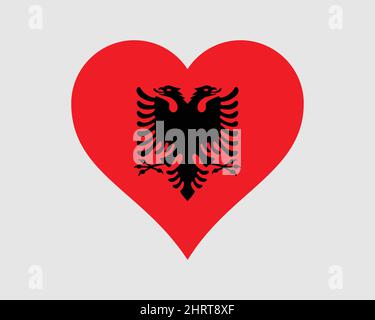 Albania Heart Flag. Albanian Love Shape Country Nation National Flag. Republic of Albania Banner Icon Sign Symbol. EPS Vector Illustration. Stock Vector