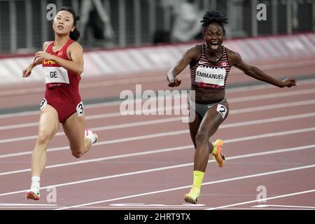 Canada's Crystal Emmanuel competes in the women's 100m semifinal event