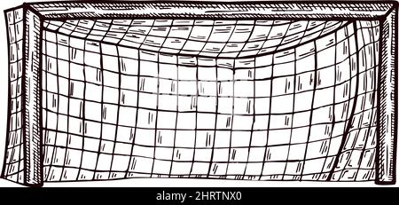 Football gate sketched isolated. Vintage sport elements for goalkeeper interference hand drawn style. Engraved gate designed for poster, print, book i Stock Vector