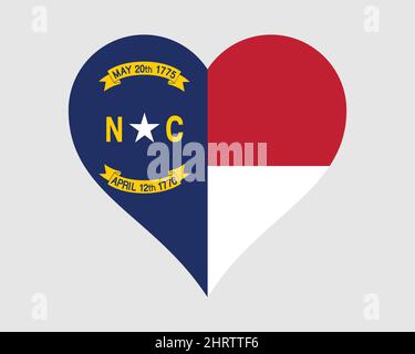 North Carolina USA Heart Flag. NC US Love Shape State Flag. North Carolinian United States of America Banner Icon Sign Symbol Clipart. EPS Vector Illu Stock Vector