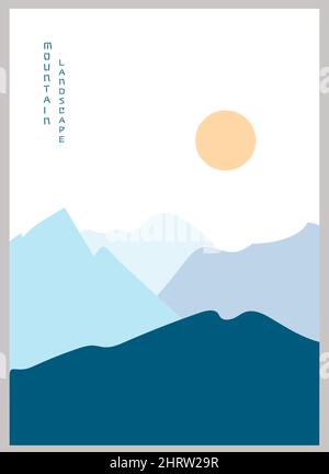 Abstract mountain landscape poster. Geometric landscape background in asian japanese style.  Stock Vector
