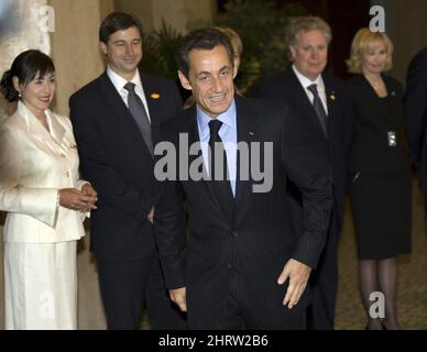 French President Nicolas Sarkozy arrives for a the opening reception of the Francophone Summit in Quebec City Friday, Oct. 17, 2008. THE CANADIAN PRESSRyan Remiorz
