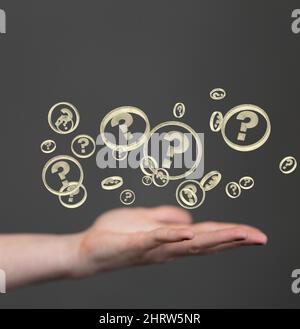 Illustration of digital question marks on the hand Stock Photo