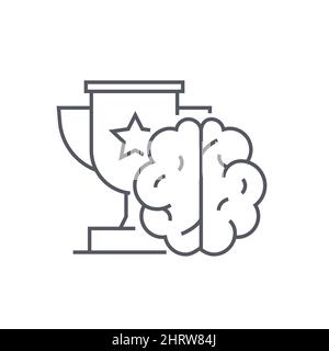 Winning the competition - modern black line design style icon on white background. Neat detailed image of human brain as a symbol of mental activity a Stock Vector