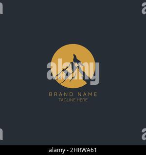 Mountains Vintage styled logo design vector illustration template for Outdoor Adventure. Stock Vector