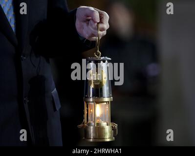 VANOC Chief Executive Officer John Furlong holds the Olympic Flame in a miner's lantern during a Handover Ceremony at the Panathenaic Stadium in Athens, Greece, Thursday, Oct. 29, 2009. The Olympic Flame will now travel over night by plane to Victoria, B.C. and will land in Canada Oct. 30, 2009 to start a 106 day cross Canada torch relay ending in Vancouver for the Opening Ceremonies of the 2010 Winter Olympics in Vancouver. THE CANADIAN PRESS/Jonathan Hayward Stock Photo