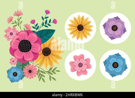 five spring flowers Stock Vector