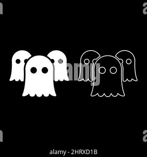 Spirits Ghosts set icon white color vector illustration image simple solid fill outline contour line thin flat style Stock Vector