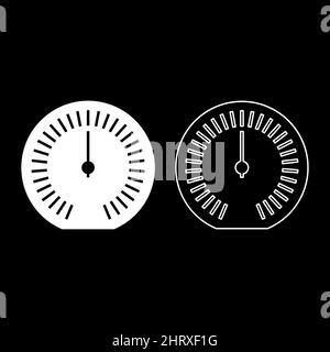 Speedometer odometer speed counter meter set icon white color vector illustration image simple solid fill outline contour line thin flat style Stock Vector