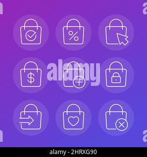 online shopping, e-commerce line icons with bag Stock Vector