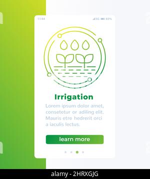 irrigation, watering crops banner with line icon Stock Vector