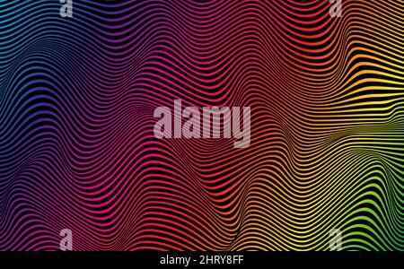 Psychedelic lines. Abstract pattern. Texture with wavy, curves stripes. Optical art background. Wave colorful gradient design,  Vector illustration Stock Vector