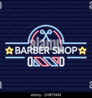 Colored neon poster Barber shop signboard Vector Stock Vector