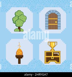 four pixel art icons Stock Vector