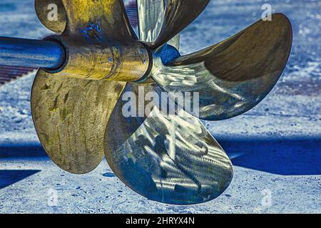 Closeup shot of a propeller screw Stock Photo