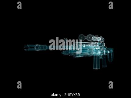 Submachine Gun Hologram. Weapon and Technology Concept Stock Photo