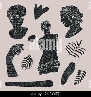 A set of antique statues and sculptures. Stock Vector