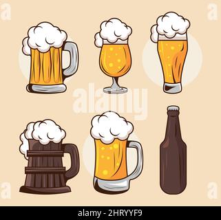 six beers drinks icons Stock Vector