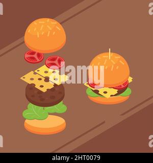 isometric hamburger ingredients Stock Vector