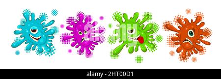 Set of characters Funny blots monsters with different emotions, black silhouette, slime stencil, children's illustration, isolated vector in flat Stock Vector