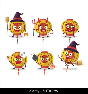 Halloween expression emoticons with cartoon character of yellow chinese lamp. Vector illustration Stock Vector