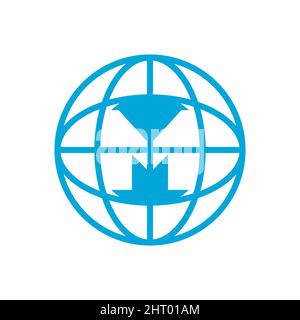 letter M globe logo design vector. Stock Vector