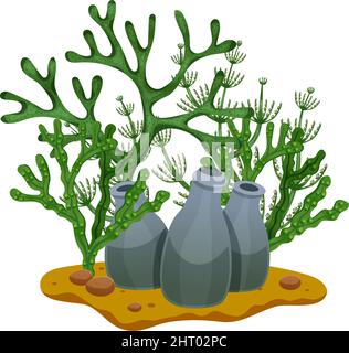 Green underwater seaweeds flat composition vector illustration Stock Vector