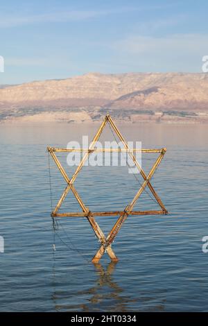 The Star of David known in Hebrew as the Shield of David or Magen David, taken on the dead sea Stock Photo