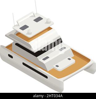 Yachting isometric composition with isolated image of cutter boat on blank background vector illustration Stock Vector