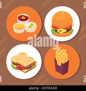 four isometric fast food icons Stock Vector