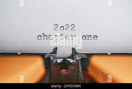 Old Typewriter with following text on paper - 2022 Chapter one. Stock Photo
