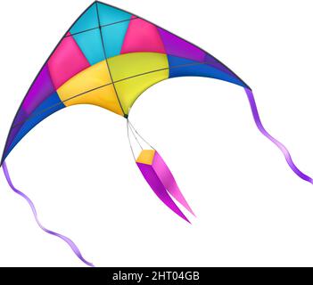 Realistic kite composition with realistic image of colorful kite on blank background vector illustration Stock Vector