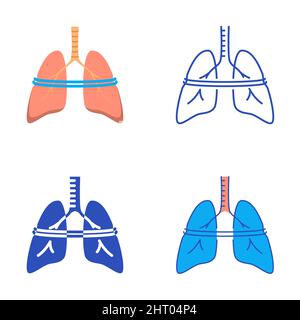 Shortness of breath icon set in flat and line style. Dyspnea symbol. Vector illustration. Stock Vector