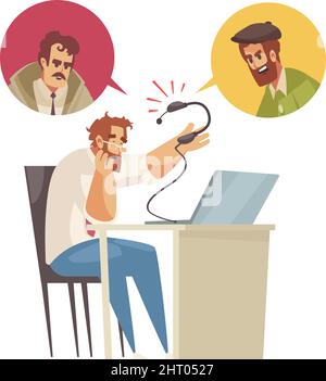 Support call center composition with tech support agent annoyed by rude callers vector illustration Stock Vector