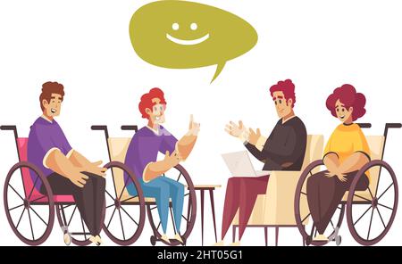 Psychology therapy composition with characters of handicapped persons and psychologist vector illustration Stock Vector