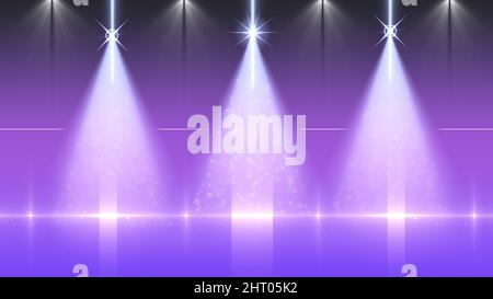Spotlights studio light purple in abstract style on soft light background. Violet concrete wall. Design template. Wall art. Professional presentation. Stock Photo