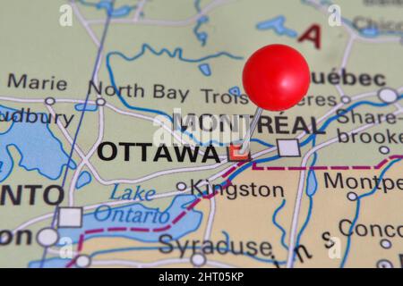 Ottawa located on map in Canada Stock Photo