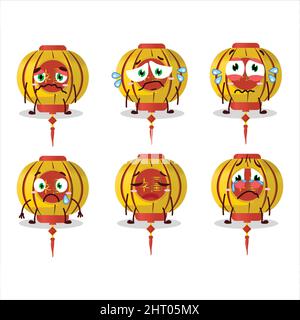 Yellow chinese lamp cartoon character with sad expression. Vector illustration Stock Vector
