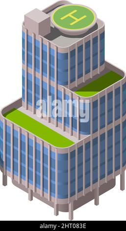 Smart city technologies isometric composition with sectional building with helipad and garden vector illustration Stock Vector