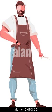 Barbershop flat composition with isolated character of bearded man wearing dickey holding scissors vector illustration Stock Vector